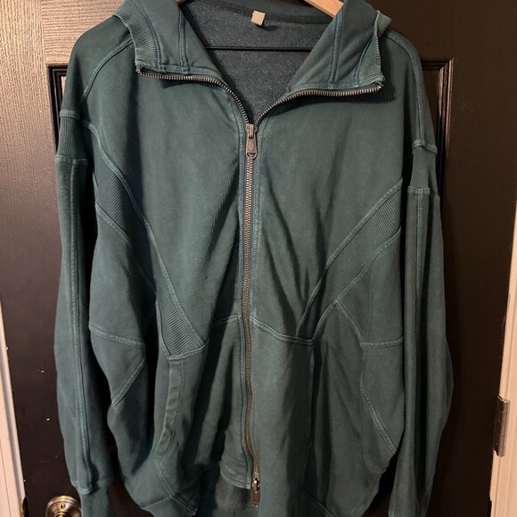Free People Tops - Free People Oversized Sweatshirt Zippered Hoodie Dark Blue Green Small